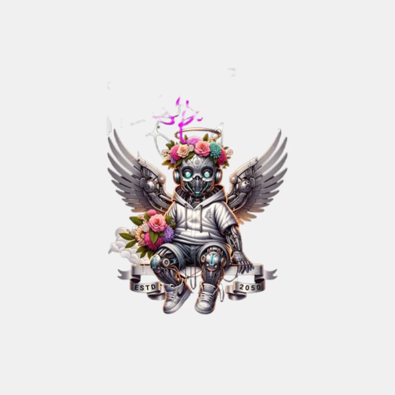 Angelic Steampunk Robot with Floral Crown and Wings Male Tank Top