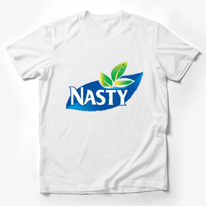 Nasty Brand Logo with Blue Banner and Green Leaf Emblem Male T-Shirt