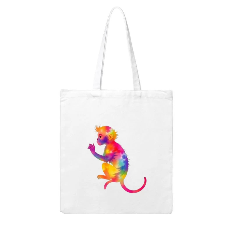 Rainbow Gradient Monkey Art Cotton Tote Bag