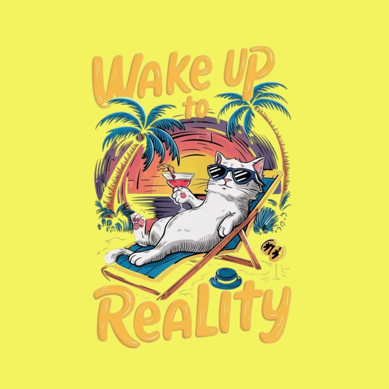 Chill Cat on Vacation: Wake Up to Reality Throw Pillow