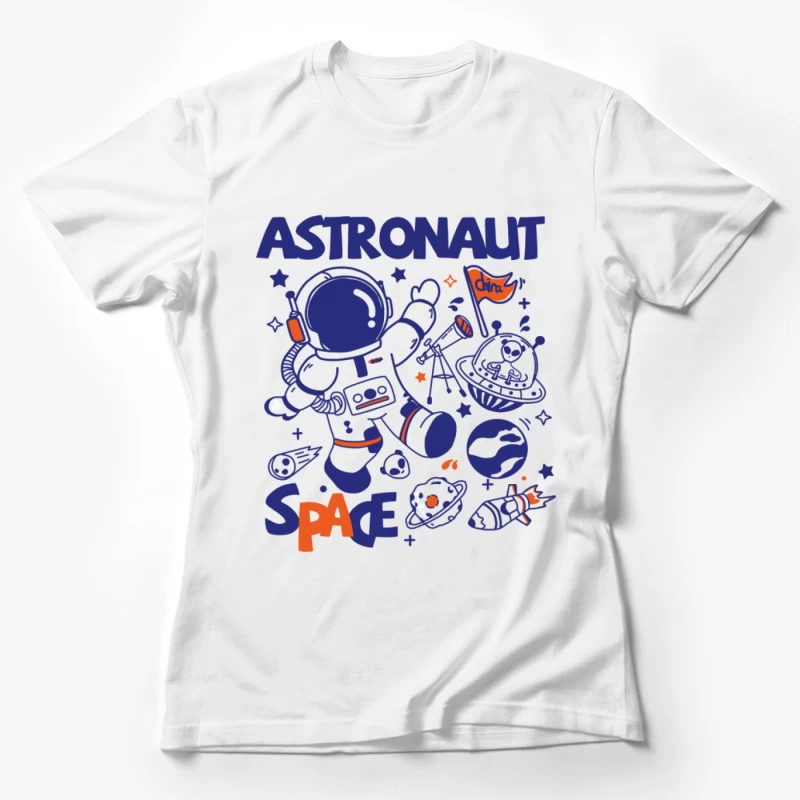 Astronaut im Weltraum mit Rakete und Planeten Damen T-Shirt