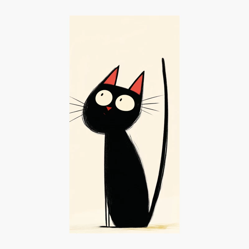 Adorable Black Cat Cartoon with Big Eyes and Red Ears iPhone Case