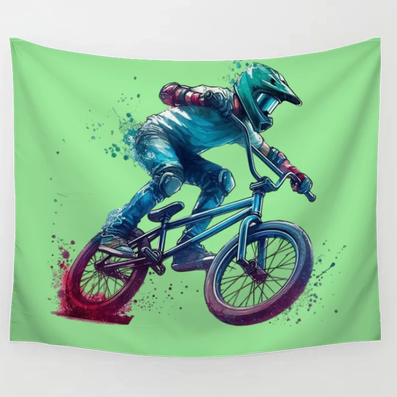 Dynamic BMX Biker in Action Tapestry