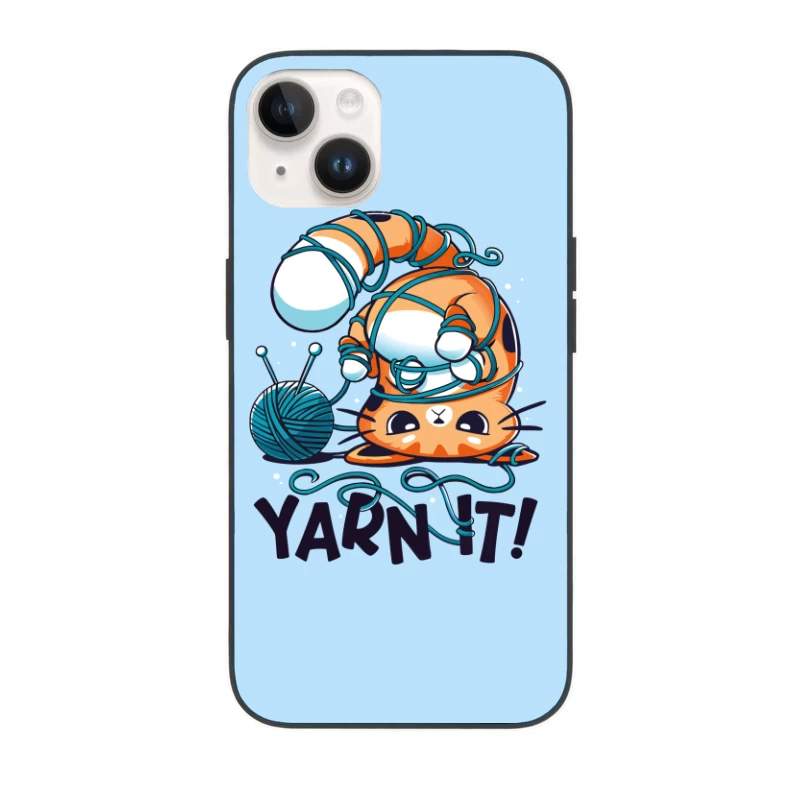 Yarn It! Whimsical Cat Illustration iPhone Case