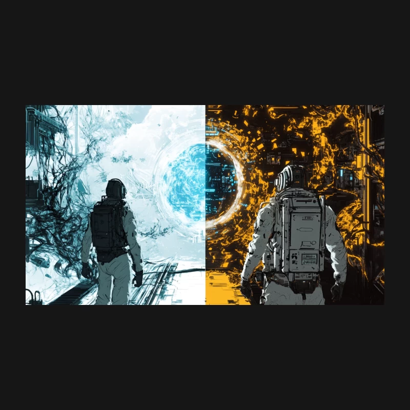 Dual Worlds: Astronaut's Journey Through Space and City Desk Mat