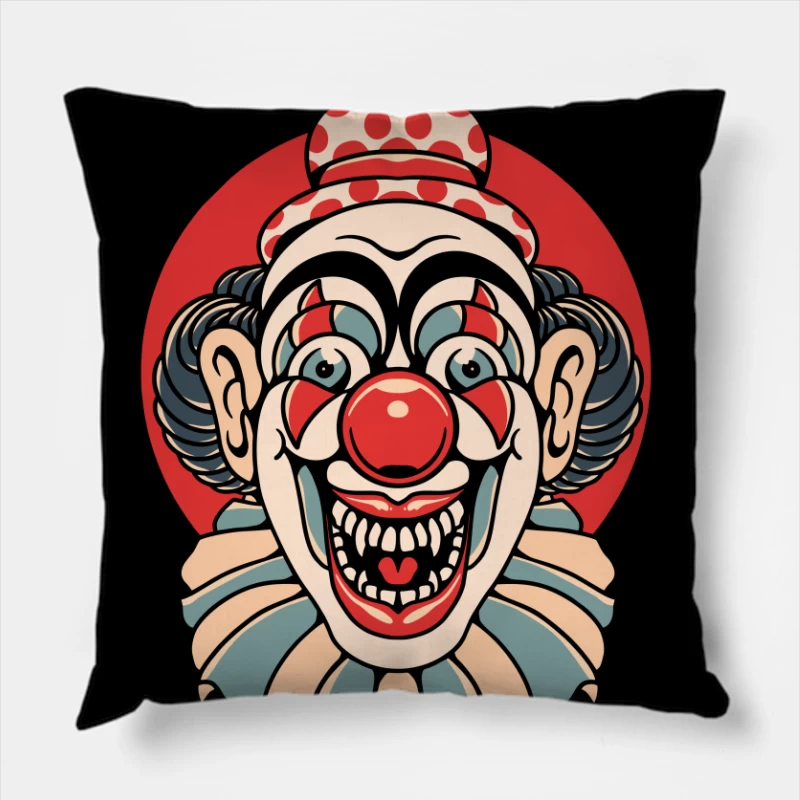 Vintage Clown Illustration Throw Pillow