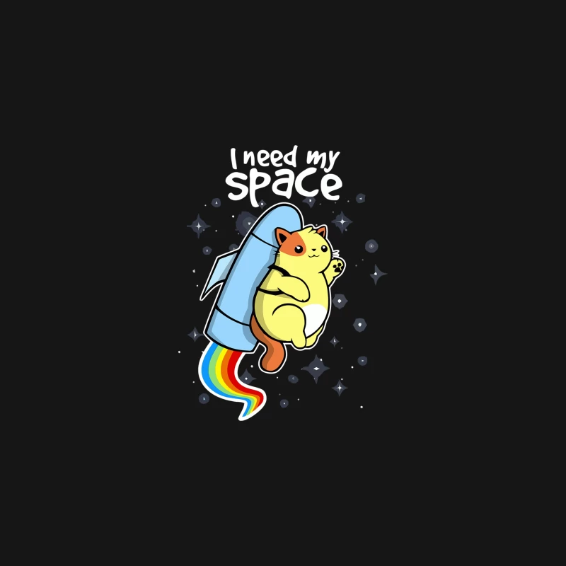 Cute Cartoon Cat Blasting Off in Rainbow Rocket through Starry Space Desk Mat