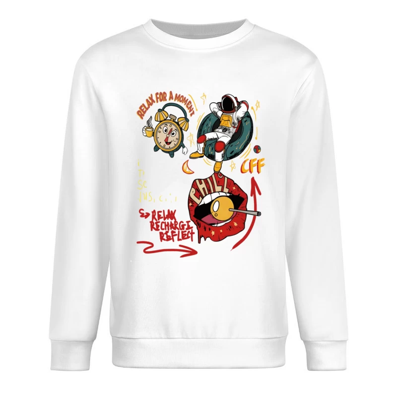 Entspannen Sie für einen Moment mit Astronaut und Wecker Herren Pullover Sweatshirt