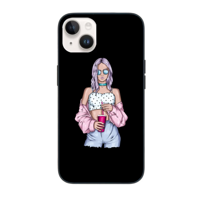 Trendy Young Woman with Drink iPhone Case