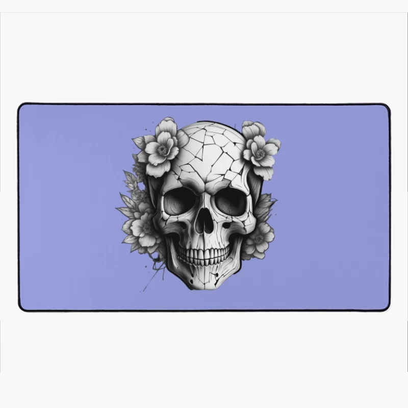 Cracked Skull with Flowers Desk Mat