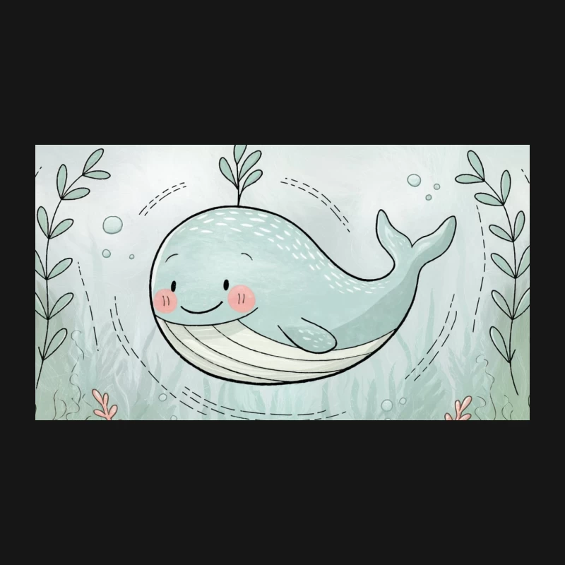 Cute Cartoon Whale in Whimsical Underwater Illustration Desk Mat