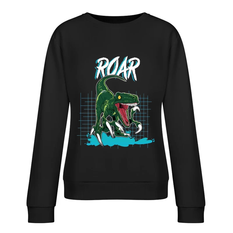 Velociraptor Roar: Neo-Retro Power Female Pullover Sweatshirt