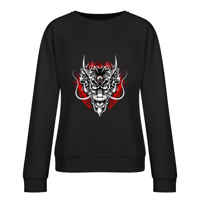 Drachenmaske mit Flammenkunst Damen Pullover Sweatshirt