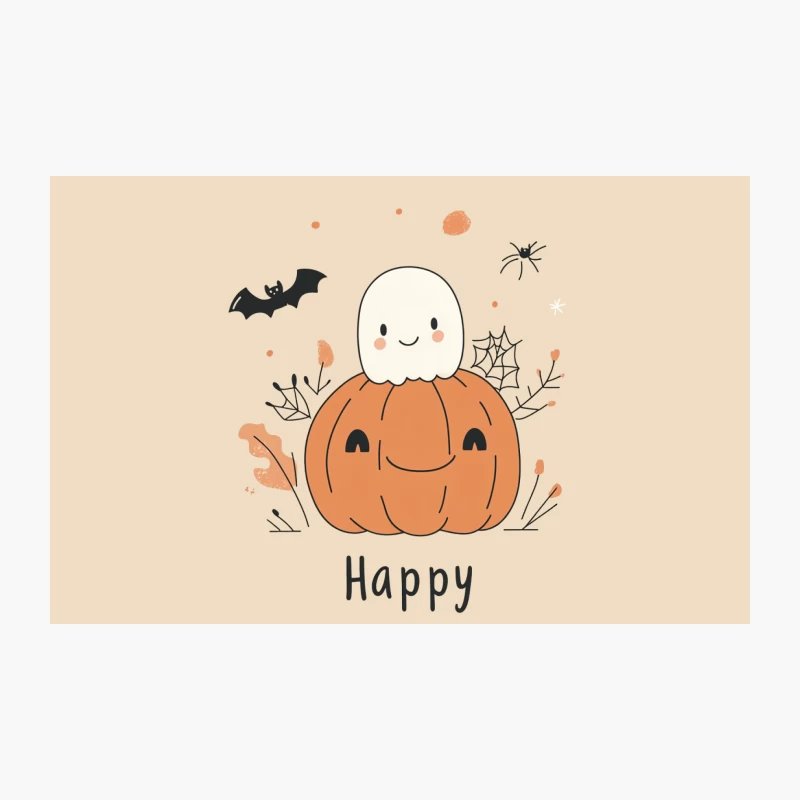 Cute Halloween Cartoon with Pumpkin and Ghost Travel Mug