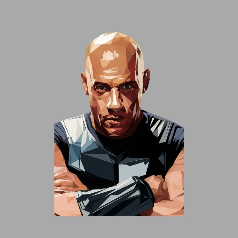 Geometric Portrait of Muscular Bald Man in Athletic Wear Female Pullover Hoodie