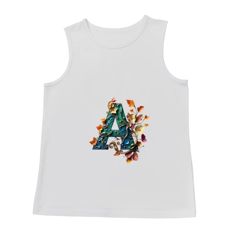 Ornate Teal Letter A with Autumn Floral Embellishments Male Tank Top