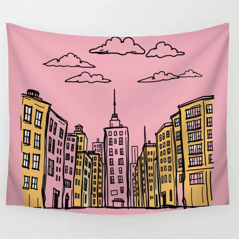Cityscape Illustration Tapestry