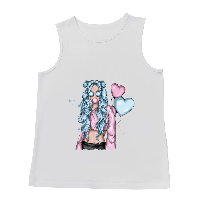 Girl with Blue Hair and Hearts Male Tank Top