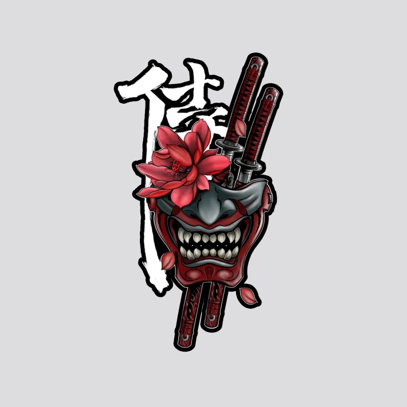 Samurai Mask Art with Katana and Flower Mouse Pad