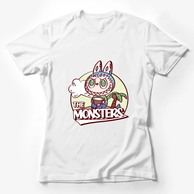 Niedliches Monster mit Palme und Wolke Damen T-Shirt
