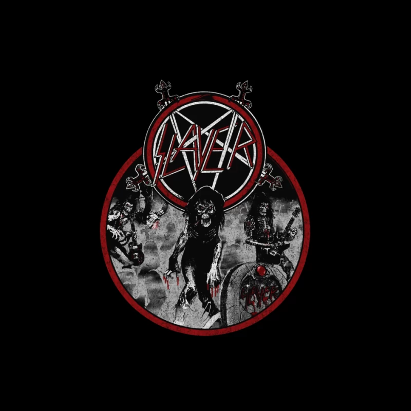 Slayer Heavy Metal Band Logo with Dark Horror-Themed Artwork Pin