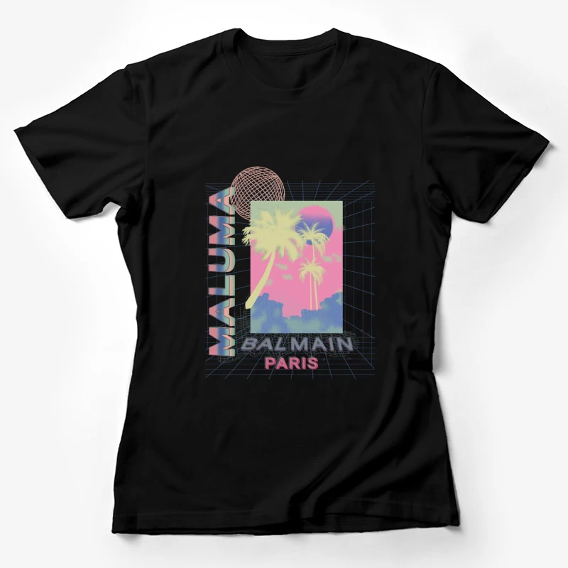 Retro-Design mit Palmen und Gitter Damen T-Shirt