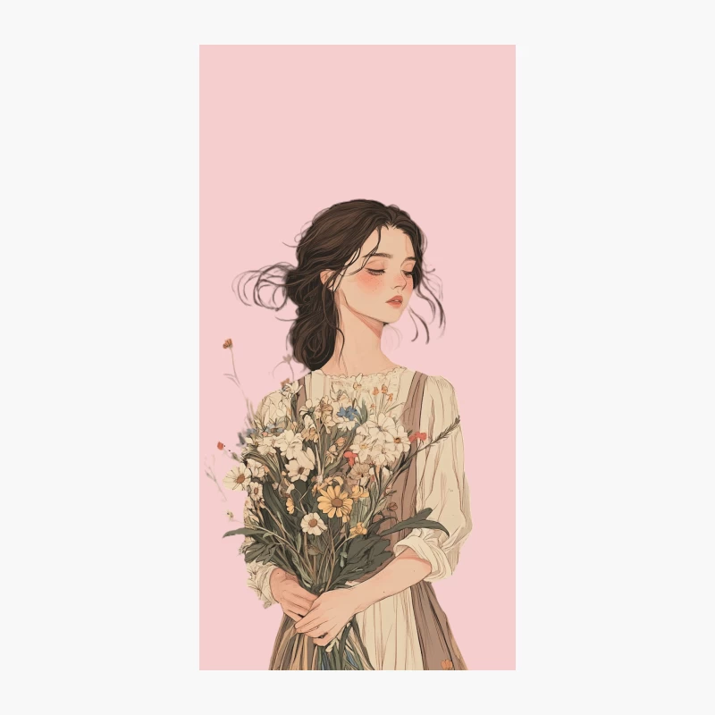 Dreamy Portrait of Woman Holding Floral Bouquet iPhone Case