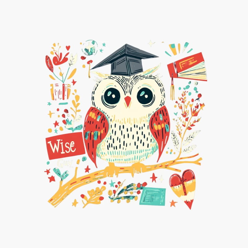 Wise Owl Graduate: Colorful Cartoon Education Illustration Cotton Tote Bag