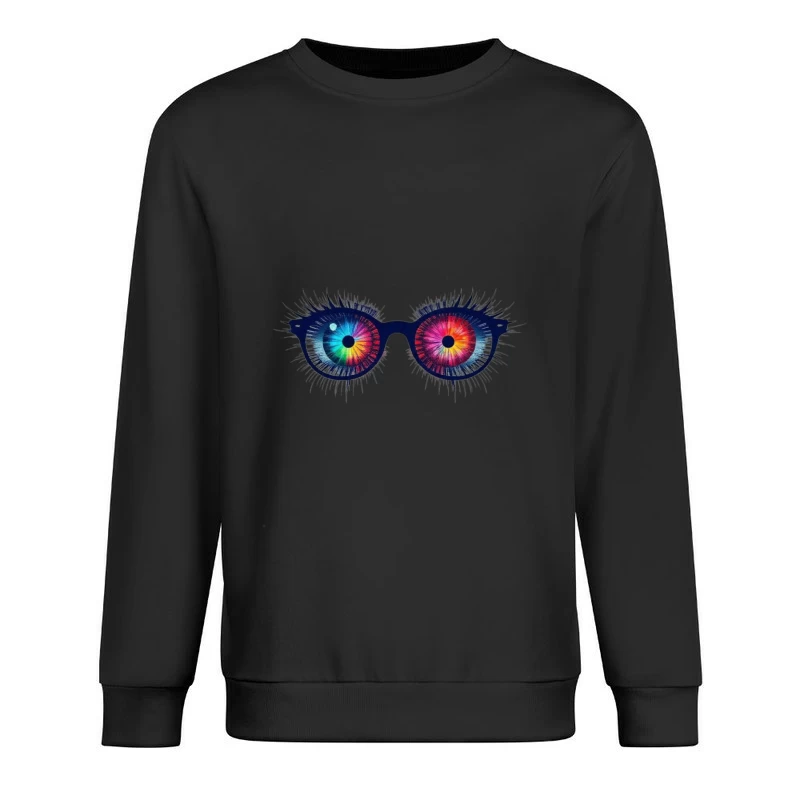 Psychedelic Rainbow Eyes Behind Glasses Male Pullover Sweatshirt