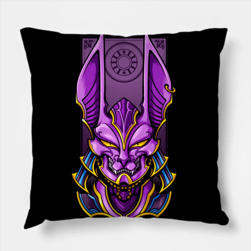 Purple Demon Mask Illustration Throw Pillow