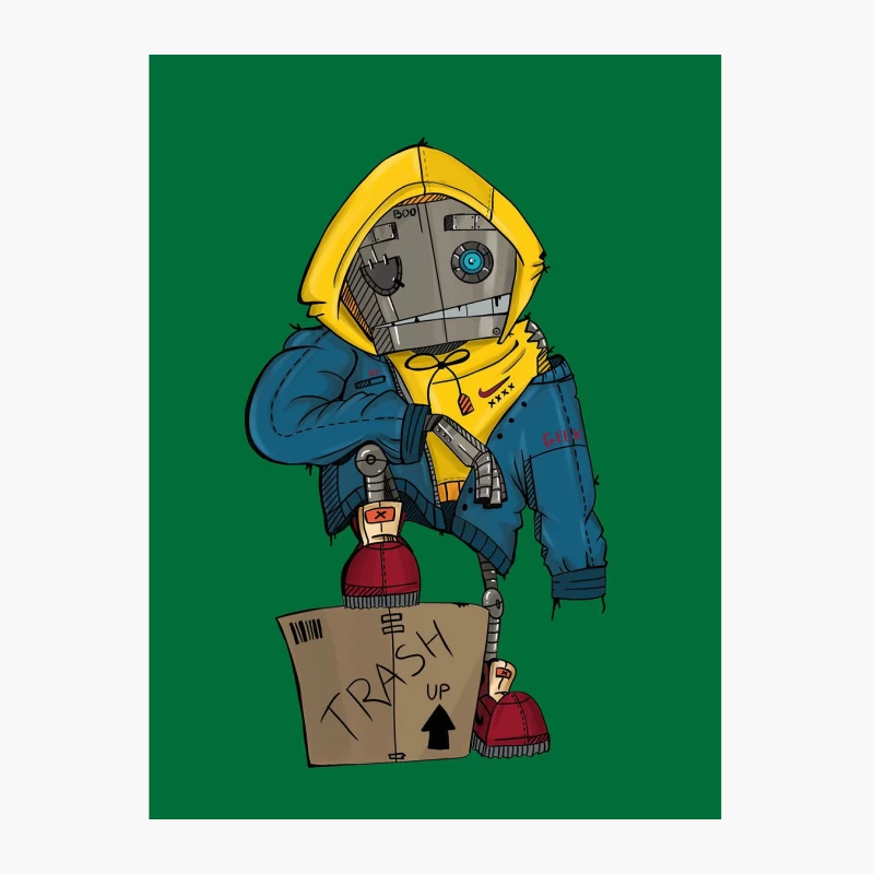 Cute Robot in Yellow Hoodie with Cardboard Box Cotton Tote Bag