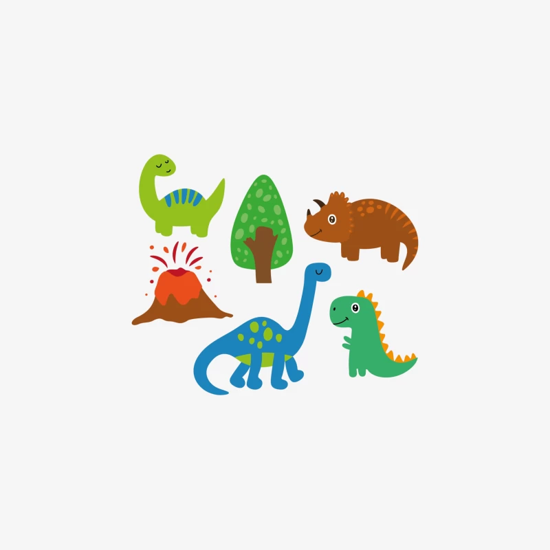 Colorés dinosaures et volcan Femme Manches Longues T-Shirt