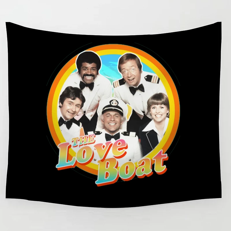 The Love Boat Classic TV Show Cast Promotional Image with Rainbow Circle Frame Tapestry