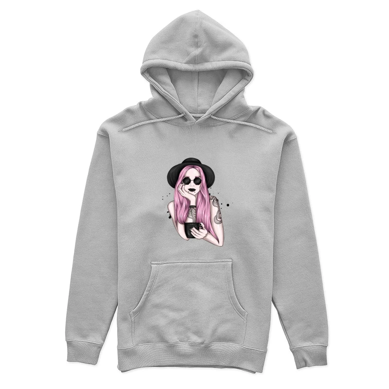 Stylish Woman with Pink Hair and Sunglasses Female Pullover Hoodie