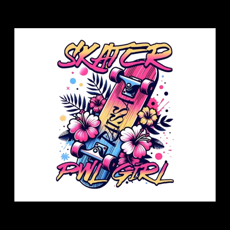 Tropical Skater Girl Typography with Floral Design Tapestry