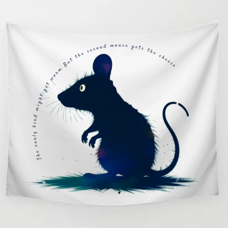 Dark Blue Mouse Silhouette Digital Illustration Tapestry