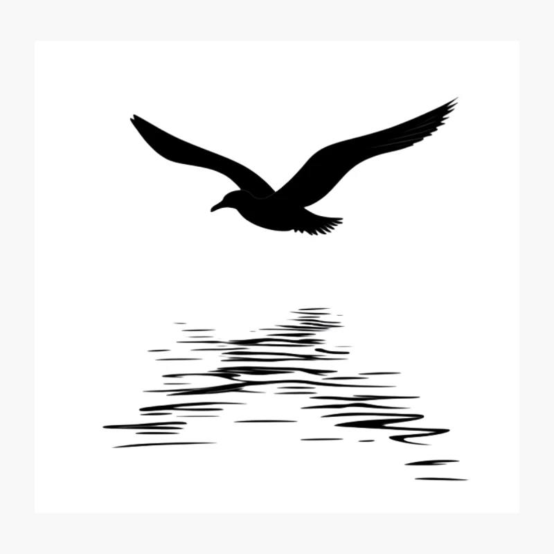 Silhouette of Flying Seagull Over Reflective Water Throw Pillow