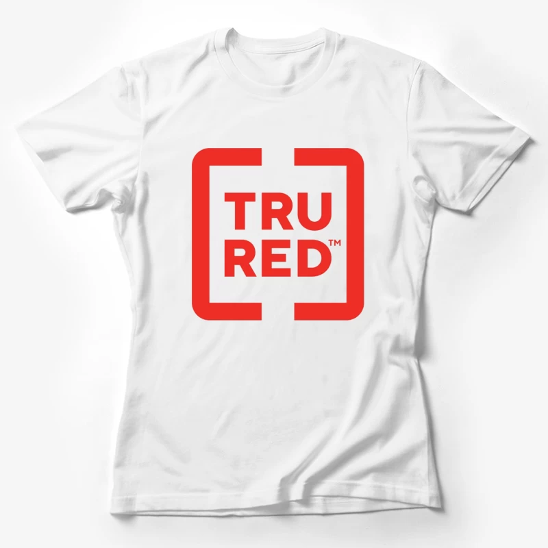 TruRed Minimalist Square Logo Design in Red and White Female T-Shirt