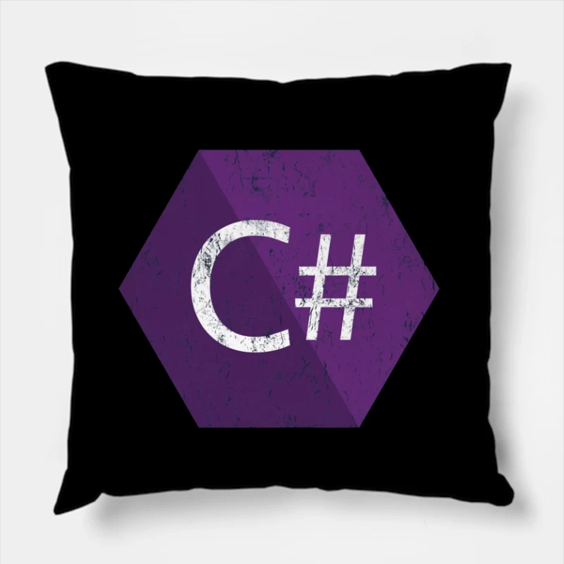 C# Programming Language Logo in Purple Hexagon Throw Pillow