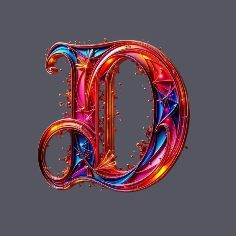 Ornate Gothic Letter D with Vibrant Red and Blue Design Throw Pillow