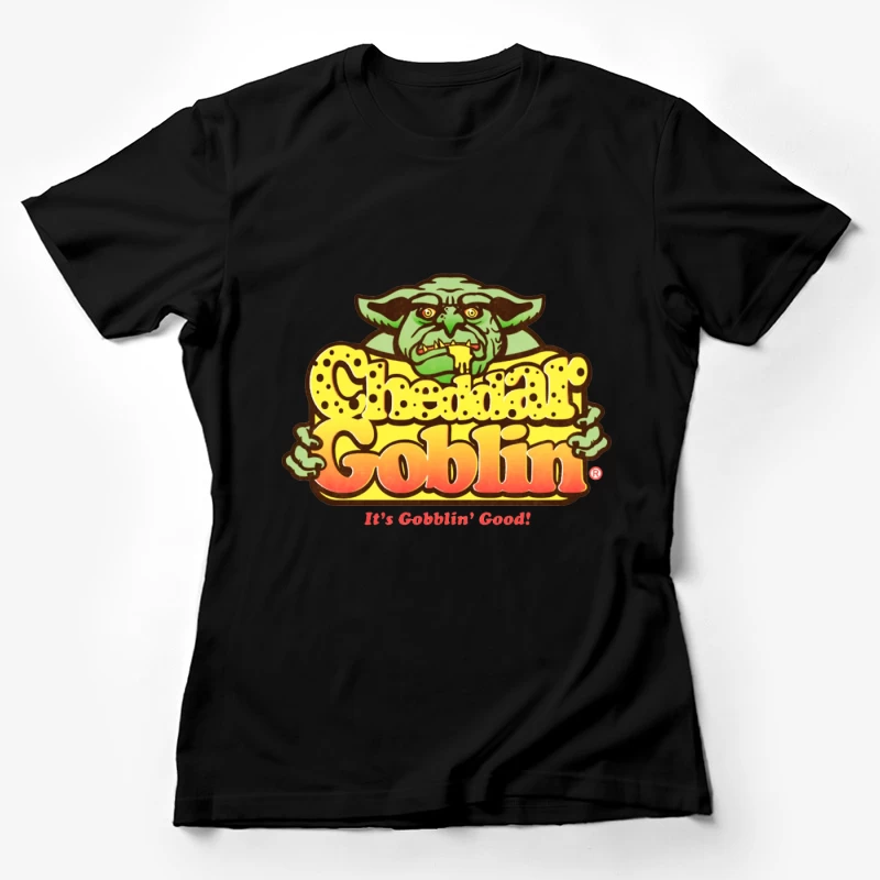 Retro Goblin Character Food Logo with Yellow Typography Female T-Shirt