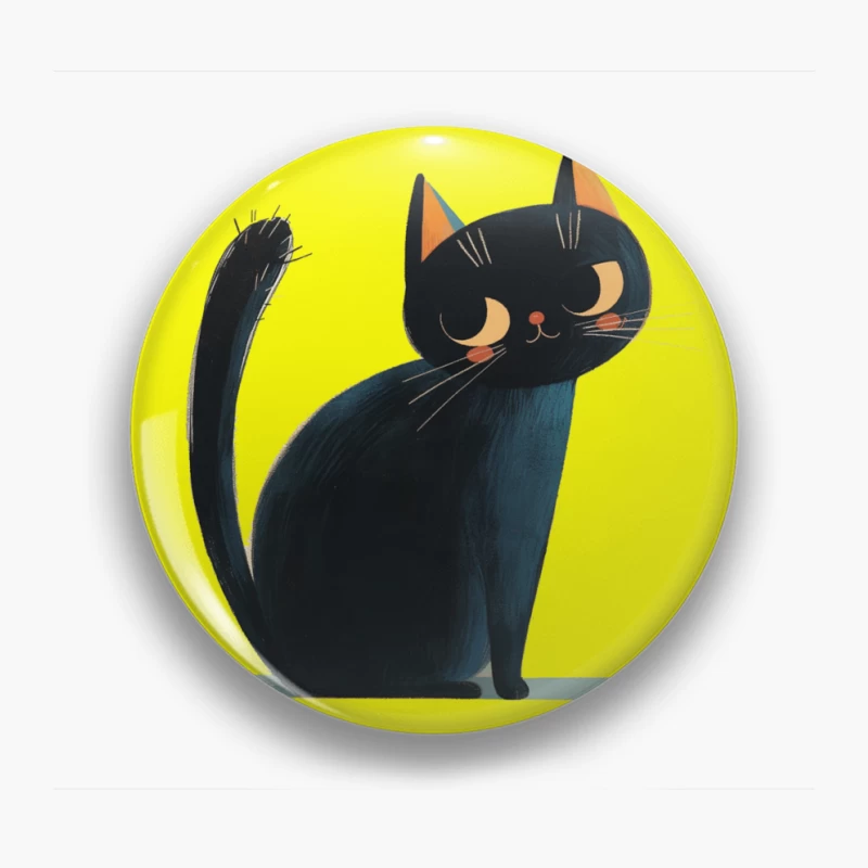 Adorable Black Cat Cartoon Illustration with Orange Ears Pin