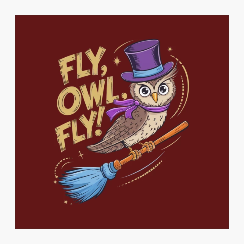 Whimsical Magic Owl Flying on Broom with Purple Top Hat Pin