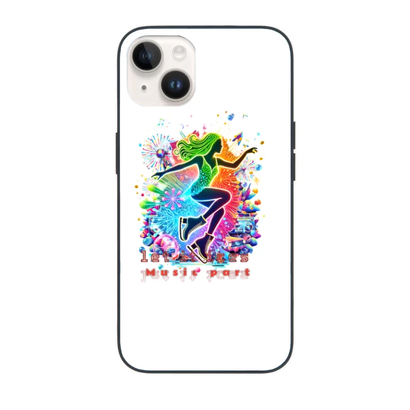 Neon ice skater girl Silhouette with Retro Music Vibes iPhone Case