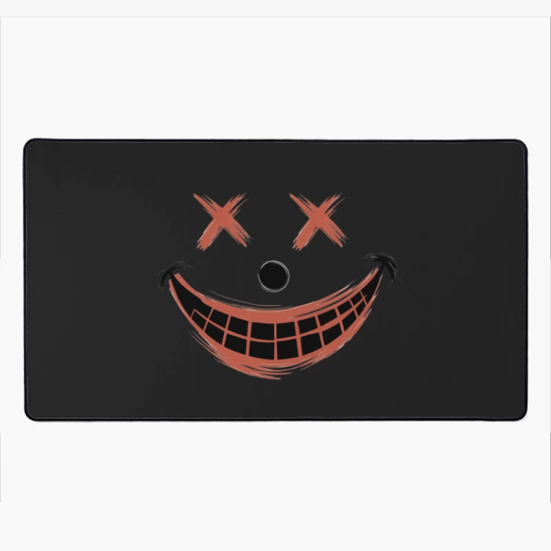 Creepy Cartoon Face with Red Eyes and Sinister Smile Desk Mat