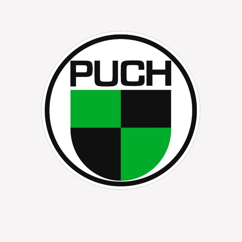 Vintage Puch Motorcycle Company Logo with Green and Black Shield Design Male T-Shirt