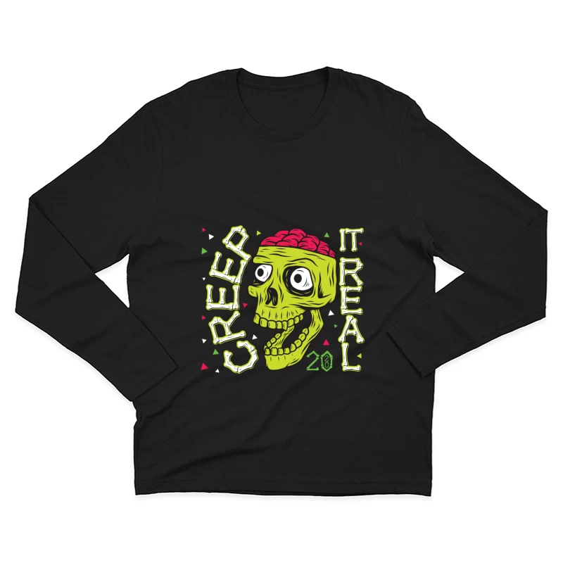 Colorful Zombie Skull Illustration Male Long Sleeve T-Shirt