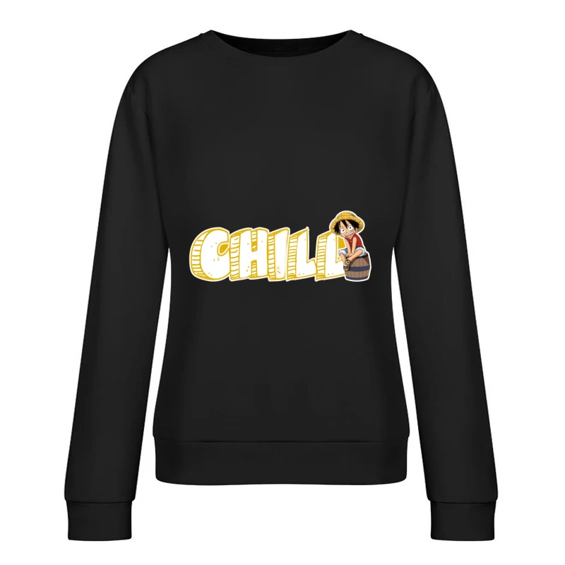 Chill Anime Illustration of Luffy from One Piece Female Pullover Sweatshirt