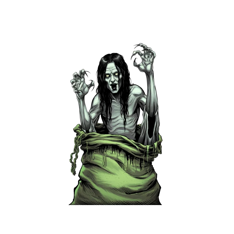 Grotesque Undead Monster with Green Skin and Long Hair Tapestry