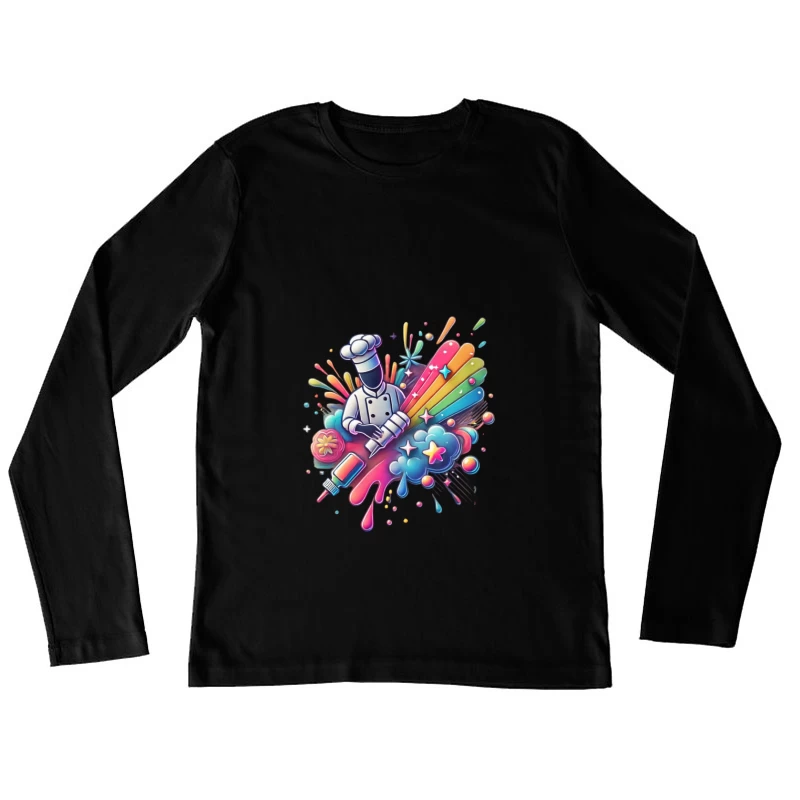 Vibrant Chef's Creative Culinary Rainbow Splash Art Female Long Sleeve T-Shirt